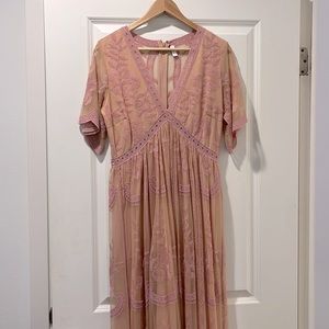 Pink Lace Mesh Overlay Maternity Maxi Dress